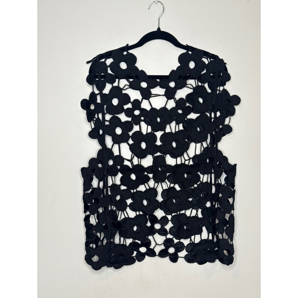 Blakeley Womens OS Black Floral Cutout Crochet Lace Openwork Vest Tank Top 27"